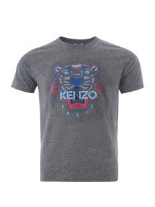Rey Cotton T-Shirt with Tiger Print and Blue Logo