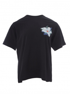 Black Printed Cotton T-Shirt With Flower