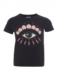 Black Cotton T-Shirt With Printed Eye