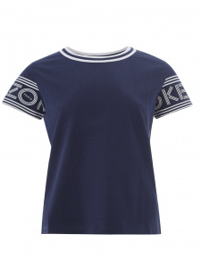 Blue Cotton T-Shirt With contrasting Logo on Sleeves