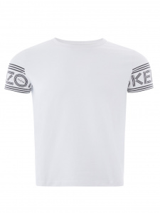 White Cotton T.Shirt with Contrasting Logo on Sleeves