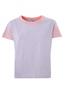 Grey Mélange Cotton T-Shirt with Contrasting Logo