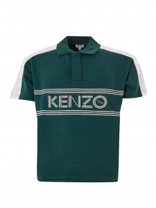 Green Piquet Cotton Polo with Front Iconic Logo