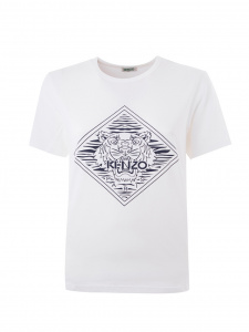 White Cotton T-Shirt with Contrasting Front Logo