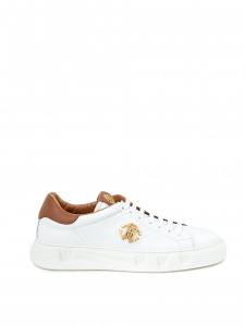 White Leather Sneakers with Gold Logo