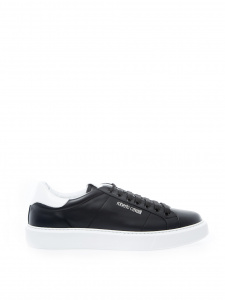 Black Leather Sneakers with Silver Logo