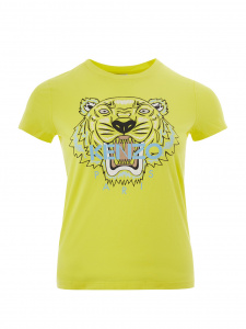 Yellow Printed Cotton Tiger T-Shirt