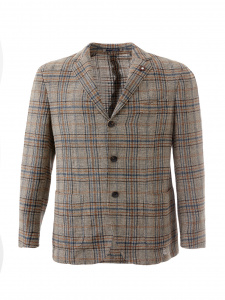 Checked Three Buttons Linen Jacket