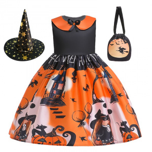 Halloween Costume For Kids Girls Pumpkin Vampire Printed Cosplay Carnival Party Princess Dress Children Girl Fancy Dresses
