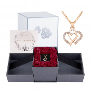 Eternal Rose Flower Rising Jewelry Gift Box with Necklace Greeting Card Christmas Valentine Gift for Wife Mom Girls Women