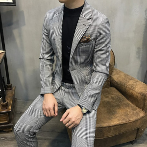 Auriparus flaviceps Houndstooth Check Men Suits 2 pieces Houndstooth Plaid Suit Custom Made Man Suit Houndstooth Man Blazers