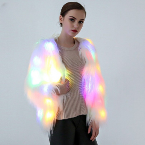 LED Winter Jacket for Women, Faux Fur Coat for Christmas