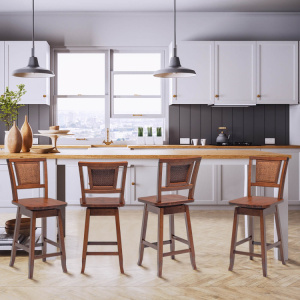 24.5 Inch Counter Height Bar Stool with Rattan Back and 360Â° Swivel Seat