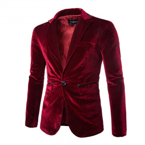 Slim Fit Club Partywear Shiny Velvet One Button Blazer Jacket for Men