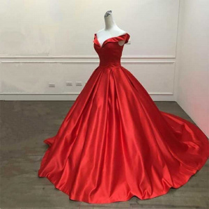 2022 Elegant Simple Red Prom Dresses V Neck Ball Gowns Cap Sleeve Satin vestidos de formatura Backless Reflective Dress