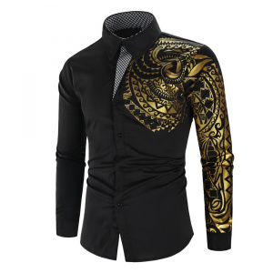 2023 Men's Brand Shirt Men's Luxury Gold High Quality Long Sleeve Shirt Business White Black Men's Dress Prom Social Print Shirt