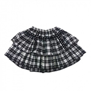 Gothic Women skirt White black plaid short skirts Rivet punk style Double layer High waist Ball Gown MINI skirt female