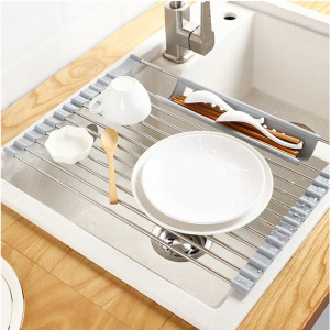 Multifunction Foldable Dish Drying Rack Sink Shelf Basket Bowl Sponge Holder Dish Drainer Dryer Tray Kitchen Storage Organizer