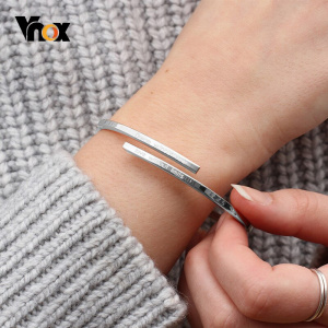 Vnox Adjustable New Disign Bangle Personalize Engrave Name Cuff Bracelets for Women Stainless Steel Custom BFF Gift