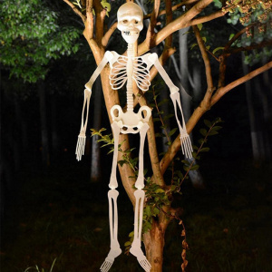 Luminous Hanging Skeleton with Movable Glow Fake Skull for Halloween Party Decoration
