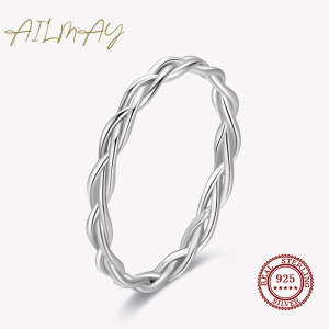 Real 925 Sterling Silver Simple Braided Texture Stackable Rings Fine Jewelry For Women