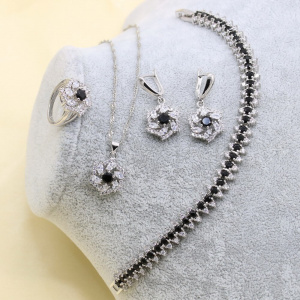 XUTAAYI 925 Silver jewellery Set For Women White Black Topaz Necklace Pendant Earrings Ring Bracelet Christmas Gift