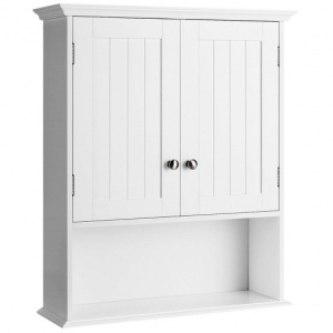 Wall Mount Bathroom Cabinet Storage Organizer with Doors and Shelves-White