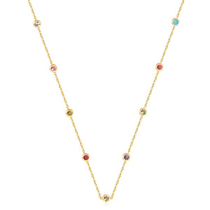 LUXUKISSKIDS Round Zircon Pendants Necklaces Gold Color Stainless Steel Long 57cm+5cm Link Chains Necklaces Costume Accessories