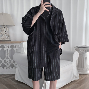 Men Shorts Set Matching Shirts Letter Striped Lightweight Tracksuit Man Short Sleeve Elastic Waist Oversize Suit Clothing