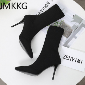 Sexy Sock Boots Knitting Stretch Boots High Heels for Women Fashion Shoes Spring Autumn Ankle Boots Female Size 42