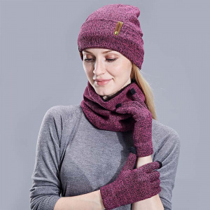 Unisex Beanies Hat Ring Scarf Gloves Set Knitted Thick Cap Women Men Solid Retro Beanie Hat Soft Touch Screen Gloves