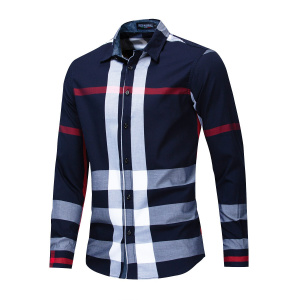 Casual Vertical Plaid Shirts Mens Chemise Homme Men's Shirt 2019 Long Sleeve Casual Slim Fit Shirts 100% Cotton Shirts 199