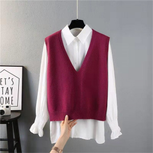 Korean Style  Loose Fashion Solid Autumn Simple Elegant Basic Vintage All-match Casual V-neck Female Sweater Vests Womens