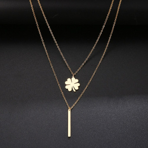Multilayer Necklaces & Pendants Clover For Women Gold Color Long Chain Female Pendant Necklace Fashion Stainless Steel Jewelry