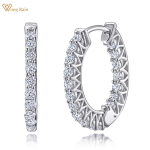 Wong Rain 925 Sterling Silver Created Moissanite Gemstone Wedding Party Fashion Hoop Earrings For Women Fine Jewelry Wholesale