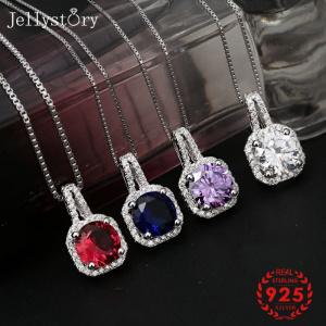 Jellystory Fashion 925 Silver Necklace with Ruby Sapphire Amethyst Zircon Pendant for Women Wedding Gift Fine Jewellery Pendants