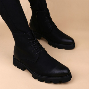 British design genuine leather lace-up ankle boots for men