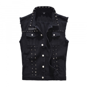 New 2021 Denim Vest Men Punk Rock Rivet Cowboy Black Jeans Waistcoat Fashion Men Motorcycle Style Sleeveless Jeans Jacket M-5XL