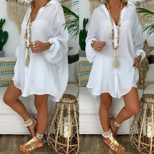 2020 New Loose Women Cover Ups Swimwear White Beach Dress Cotton Beach Kimono Coverups for Women Swimsuit Cover Up Beach Woman