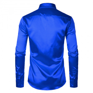 Royal Blue Silk Satin Shirt Men 2022 Luxury Brand New Slim Fit Mens Dress Shirts Wedding Party Casual Male Casual Shirt Chemise