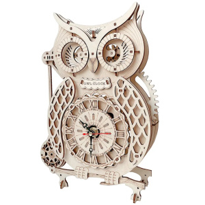 Creative DIY Wooden Owl Clock Model Building Kit - Mechanical Retro Pendulum Wall Clock Assembly