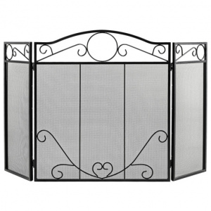 3-Panel Black Steel frame Freestanding Foldable Fireplace Screen 