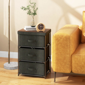 3-Tier Black Fabric Nightstands Drawers with Metal Frame