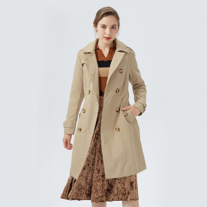 Orolay Women's Double Breasted Lapel Mid-Length Windproof Trench Coat With Belt