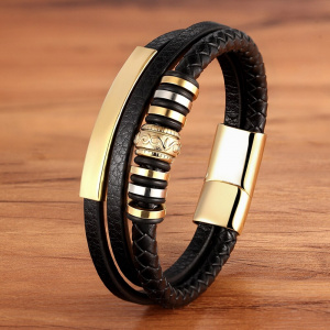 Bracelet for Men Multilayer Genuine Leather Bangles Magnetic Clasp Cowhide Braided Multi Layer Wrap Trendy Bracelet Armband