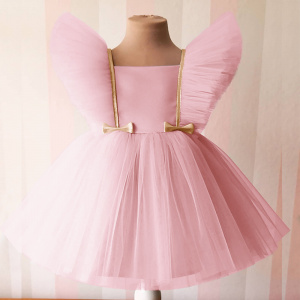 Sleeveless Knee-Length Bow Waist Lace Princess Dresses For Baby Girls