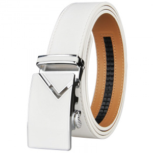 New Fashionable White Men Belts Automatic Alloy Buckle Male Belt Genuine Cowskin Leather Golf Belt Plus Size 130cm