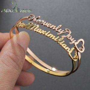 Nextvance Hand Decoration Customized Name Cuff Personalized Bracelets Bangles Women Gold Stainless Steel Mom Birth Jewelry Gifts