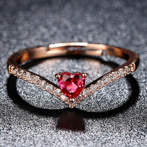 Women's Ring Fashion Rose Gold Color AAA + Pink CZ Adjustable Hand Heart Shaped Ring Banquet Engagement Ring For Girlfriend