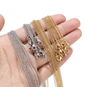 10pcs/lot 1.5mm Width Stainless Steel Gold Flat Cable Chain Necklace for Bulk Wholesale 45cm+5cm